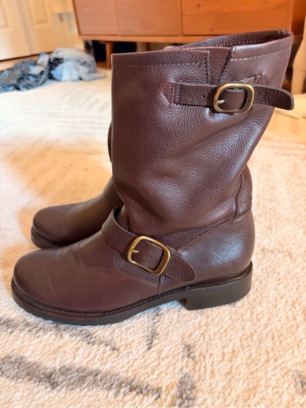 Frye Veronica brown mid calf moto leather boots 8.5